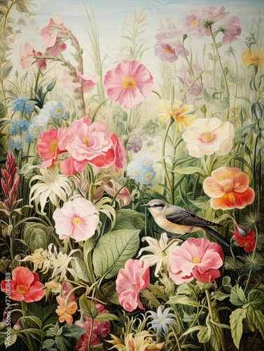 Victorian Botanical and Bird Meadow: Ornate Painted Combinations