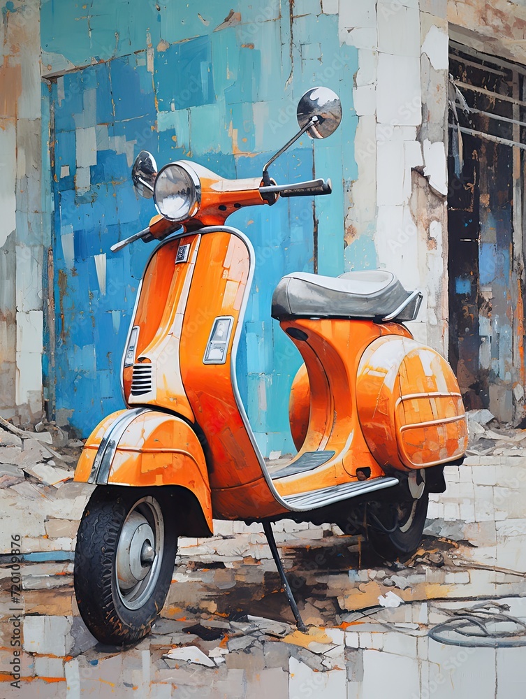 Vintage Vespa Illustrations: Acrylic Art Capturing the Scooter Scene in Beautiful Paintings