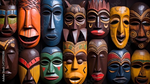 masks on a fence African Mask  white background