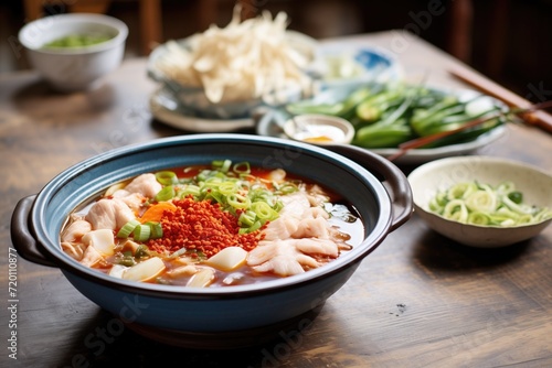 sichuan spicy hot pot with raw ingredients