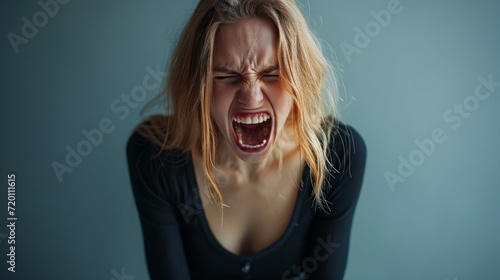 The young emotional angry woman screaming photo