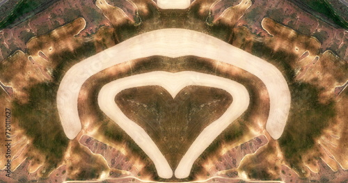 the womb of the Earth, abstract symmetrical photograph of the deserts of U.S.A, from the air, conceptual photo, diffuser filter,
