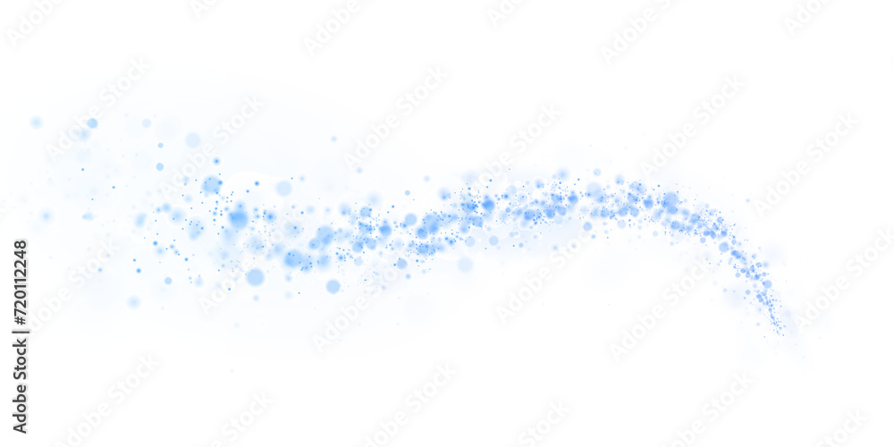 Magic blue wind picture with festive theme isolated on a transparent background. Blue comet picture with sparkling stars and dust. Format PNG	
