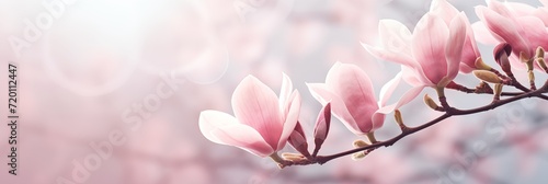 Magnolia flowers banner with copy space. Spring flowers banner  background