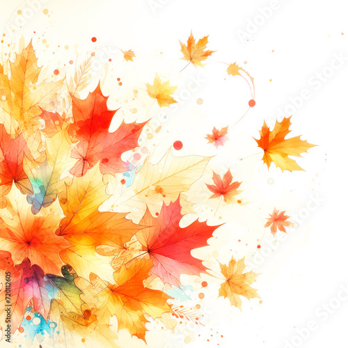 Autumn leaves in watercolor style. Bright shades of red  orange and yellow. The elegance of fall in the interior. AI Generation.