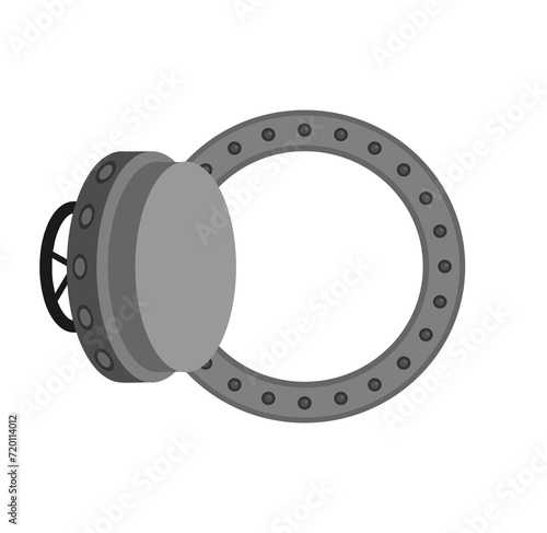 Money vault door isolated. Large round iron bulletproof vault door.