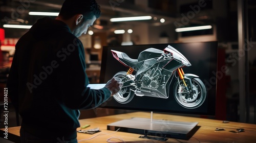 Motorcycle design engineer uses digital tablet hologram app