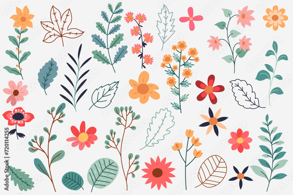 Collection of hand drawn modern flowers on white background. Collection of hand drawn modern flowers on white background.