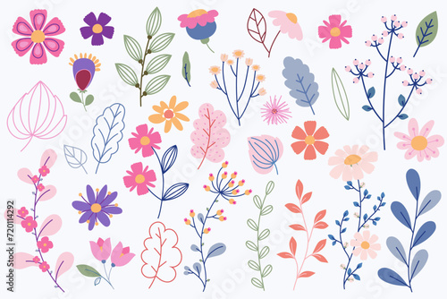 Wallpaper Mural Collection of hand drawn modern flowers on white background. Torontodigital.ca