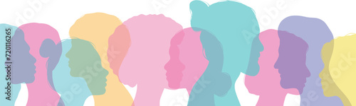 Profile silhouette of a diverse group pf people, human vector illustration, colorful banner design © Kati Moth
