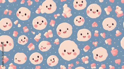 White sweet marshmallows pattern on a solid background. Seamless pattern for bakery, pastry shop, confectionery, wrapping paper or packaging