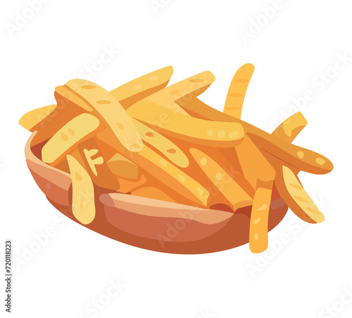 Burger element of colorful set. The cartoon design of fries exudes a sense of culinary indulgence, making it a memorable and savory choice for food-related projects or menus. Vector illustration.