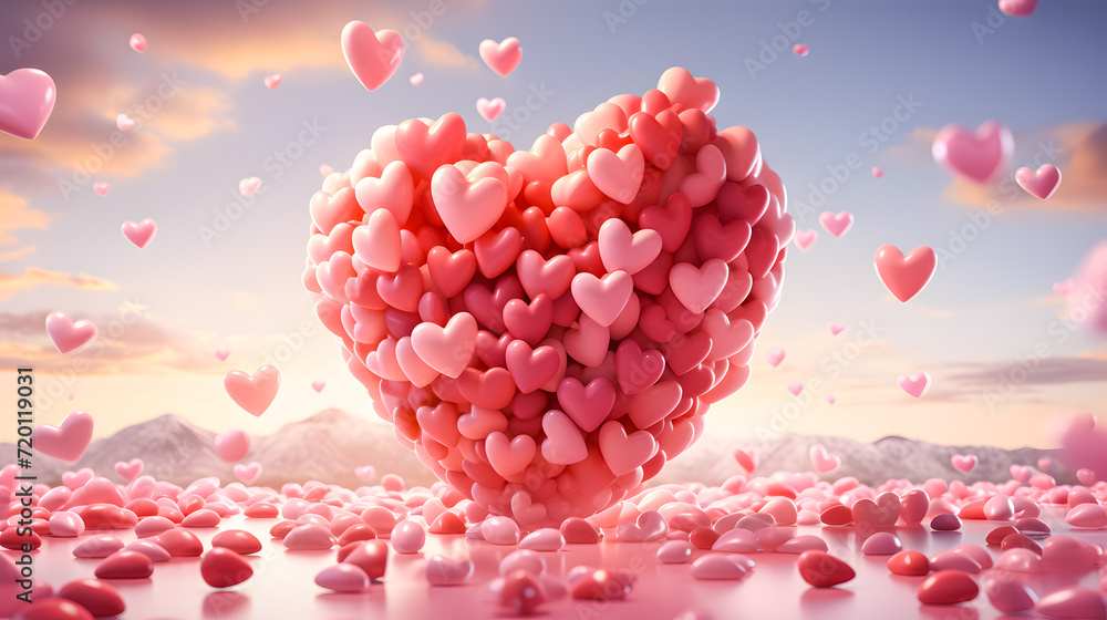 a large heart made of many small hearts in red and pink (Generative AI)