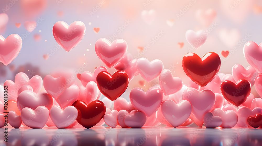 many hearts in red and pink (Generative AI)