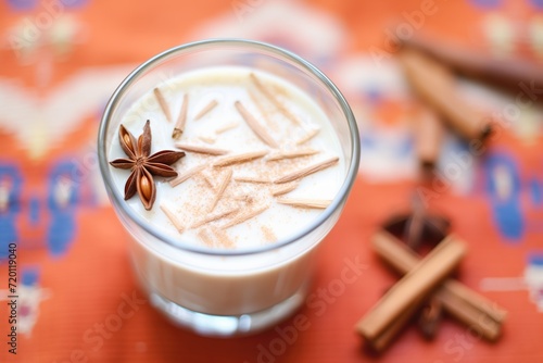 closeup of creamy horchata texture with rice grains visible © stickerside