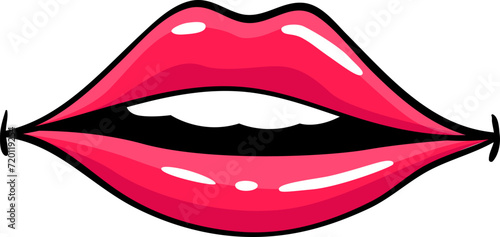 Red lips female. Woman expressed emotion, beauty concept. Modern pop art style, flat vector design illustration