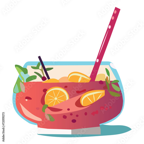 Cocktail of colorful set. The summer cocktail's cartoon design is ideal for projects related to tropical vacations and beachside relaxation on the white background. Vector illustration.