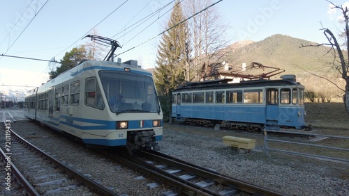 Europe, Italy 01-26-2024 - Domodossola, Locarno Swiss Railway line train station - old historic train in Vigezzina Centovalli experience 