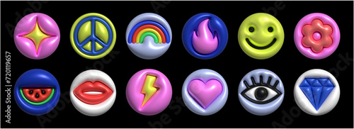 Playful inflatable y2k icons for story highlight, 3d collection