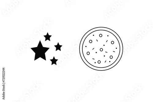 Black and white 4 star and pizza icon sheet vector illustration editable