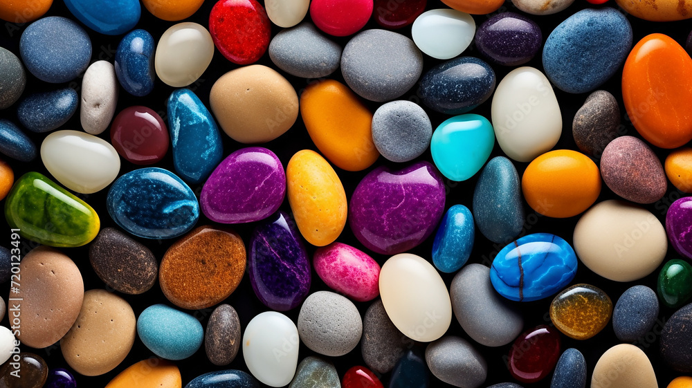 Bright background of colored stones. River pebbles. 3d render. Bright background of colored stones. River pebbles. 3d render.