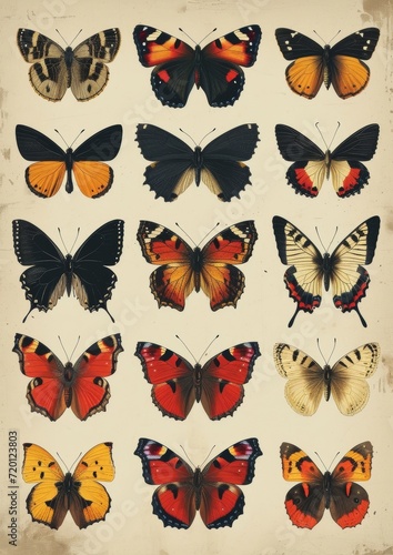 Vintage set of butterflies isolated,AI generated