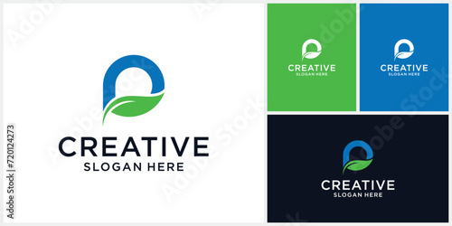 P and leaf letter logo design template
