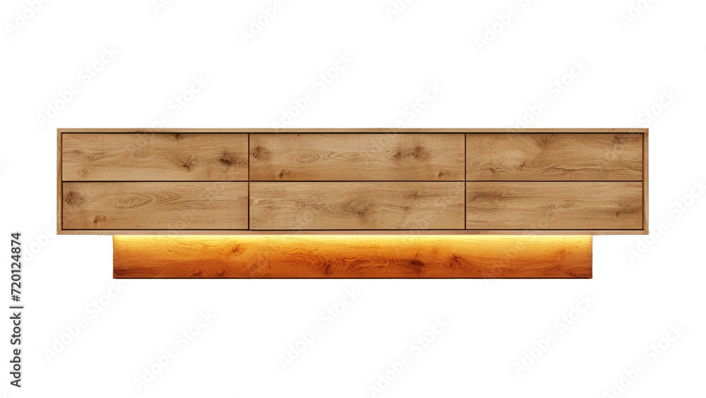 A minimalist modern sideboard with push-to-open drawers, isolated on a transparent background.