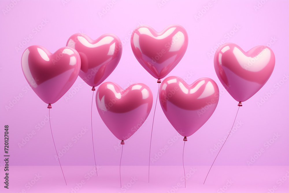 Pink Heart Balloons on Pink Background