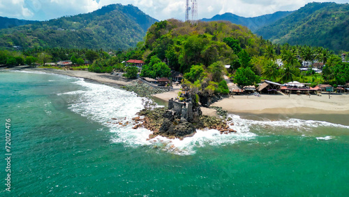 Aerial view of Batu Bolong Temple in Lombok, Indonesia photo