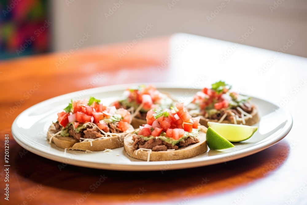 molletes with refried beans and cheese on openfaced rolls