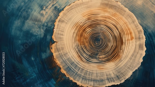 Generative AI, Abstract watercolor wood stump rings or circles. Drawn poster design with blue, brown and beige colors.  photo