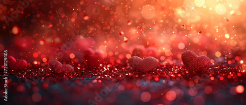 St. Valentine's Day red bokeh background with hearts, place for text.generative ai