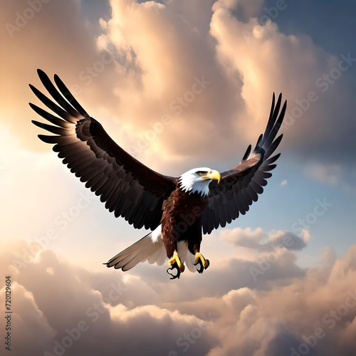 a soaring eagle, wings spread wide against a gradient sky background 