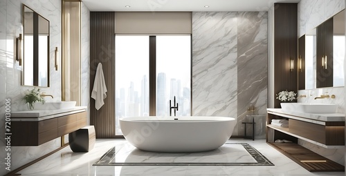 3d rendering classic modern bathroom with luxury bath photo