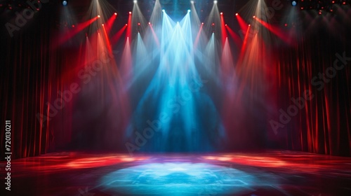 Theater Stage Illuminated by Colorful Spotlights. Generative ai © Scrudje