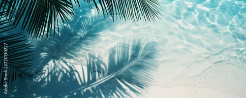 Tropical Beach View with Clear Water and Palm Shadows. Generative ai