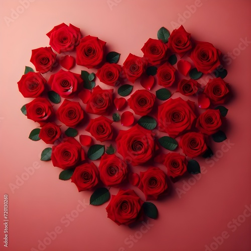 Red roses forming a heart on a white background