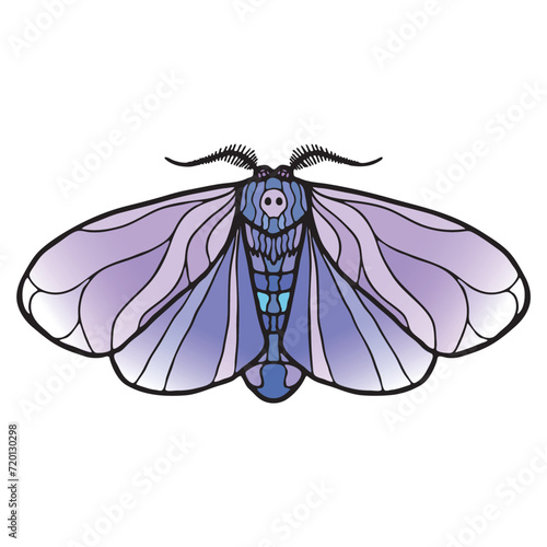 Elegant stained glass Art Nouveau-inspired blue purple moth.