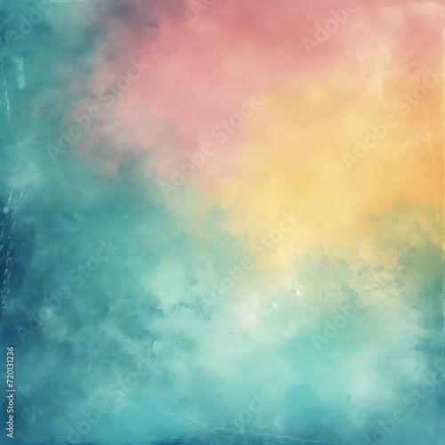 Abstract watercolor-inspired gradient with soft hues of teal, pink, and yellow, featuring a grainy texture for an artsy poster.