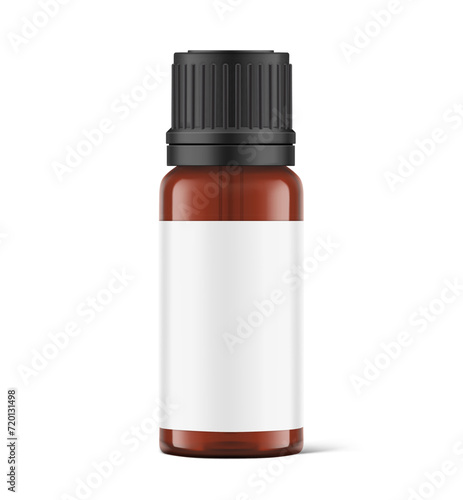 Brown glass bottle mockup for medical, eye or nasal drops isolated on white background. Vector illustration. Can be used to present medical and other needs. EPS10.