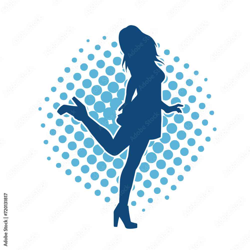 Silhouette of a female dancer wearing mini skirt in action pose. Silhouette of a slim woman dancing happily. Silhouette of a female dancer wearing mini skirt in action pose. Silhouette of a slim woman dancing happily.