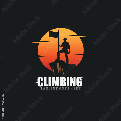 Climber outdoor adventure expedition mountaineer man silhouette logo vector graphic