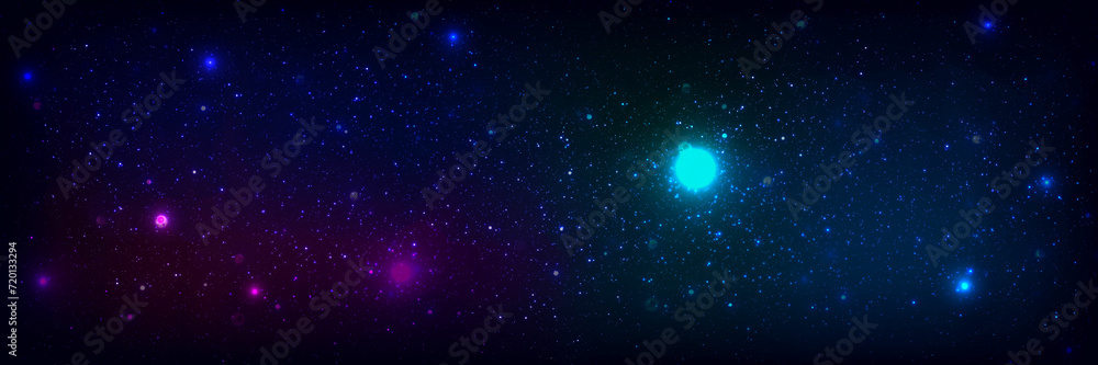 Space background with stars in the universe. Galaxy light with twinkle particles. 