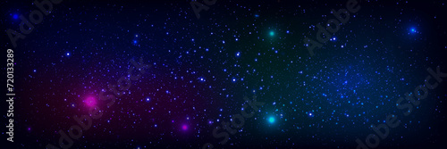 Space background with stars in the universe. Galaxy light with twinkle particles. 