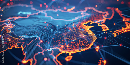 Digital map of China, concept of global network and connectivity, data transfer and cyber technology, business exchange, information and telecommunication photo