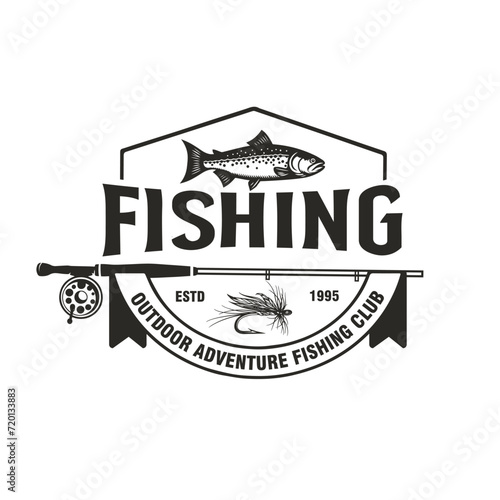 trout fishing vintage badge monochrome logo vector graphic illustration