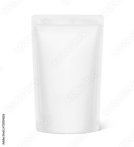 Food pouch bag mockup. Vector illustration isolated on white background. Front view. Can be use for template your design, presentation, promo, ad. EPS10.