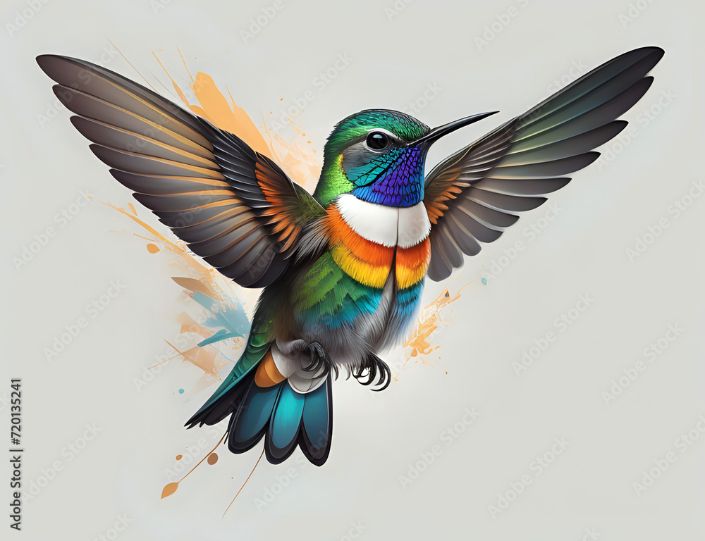 Fototapeta premium fliegender Kolibri mit bunter Brust