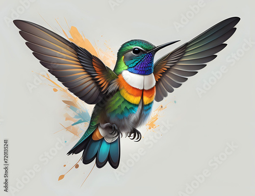 fliegender Kolibri mit bunter Brust